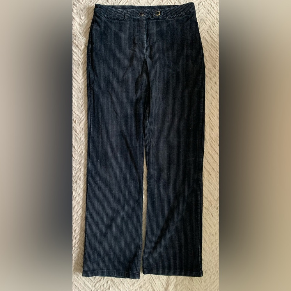 SIMON CHANG | 10 | Brown vertical striped straight leg slightly flared front zip